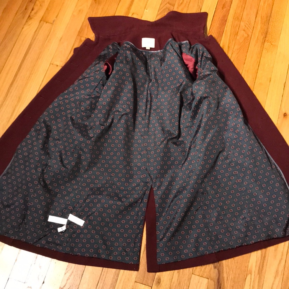✈️Loft Wool Preppy long Mock Pencil Bodice wine burgundy solid minimalist button - Picture 9 of 15